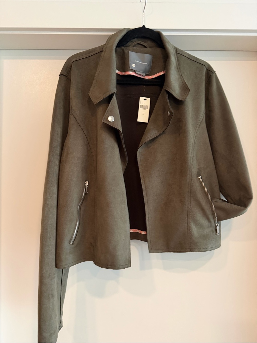 Anthropologie Olive Green Suede-Effect Moto Jacket